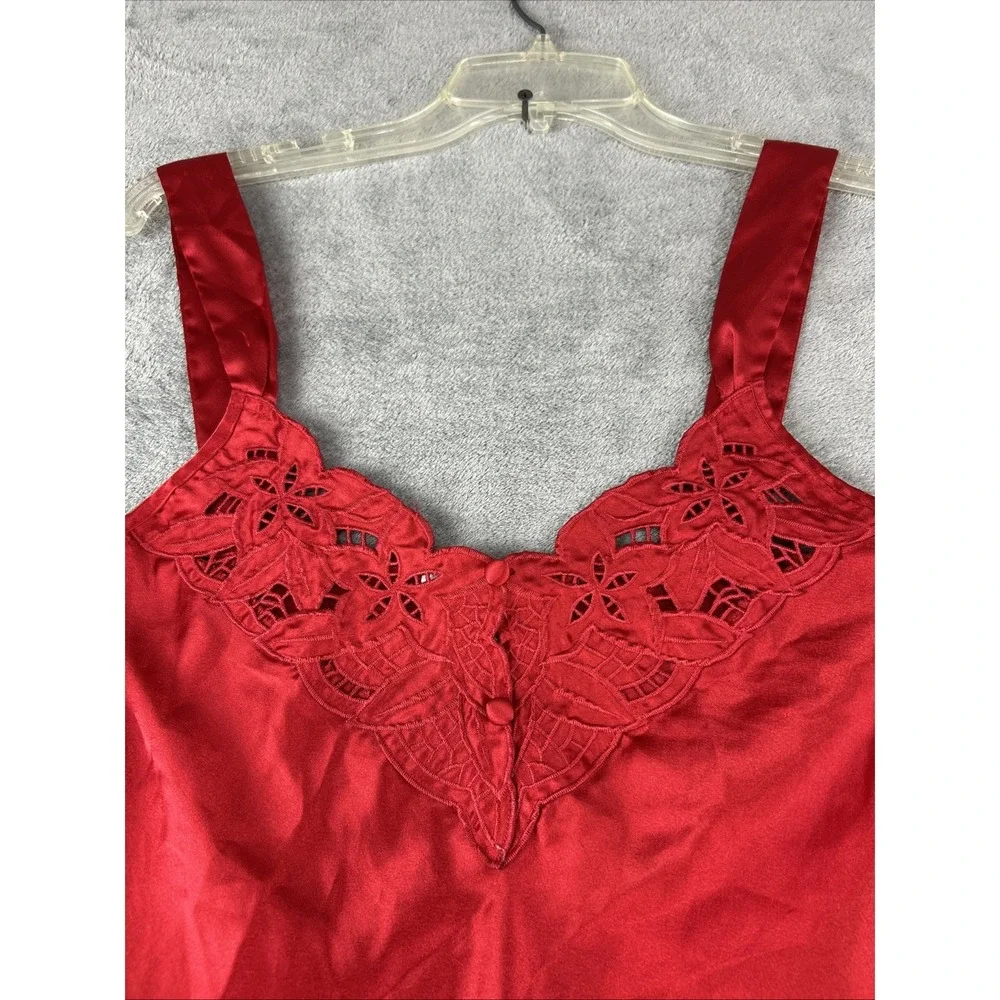 Vintage Inner Most Red Satin Slip Dress Small‎ Embroidery Lace Cut Out Feminine